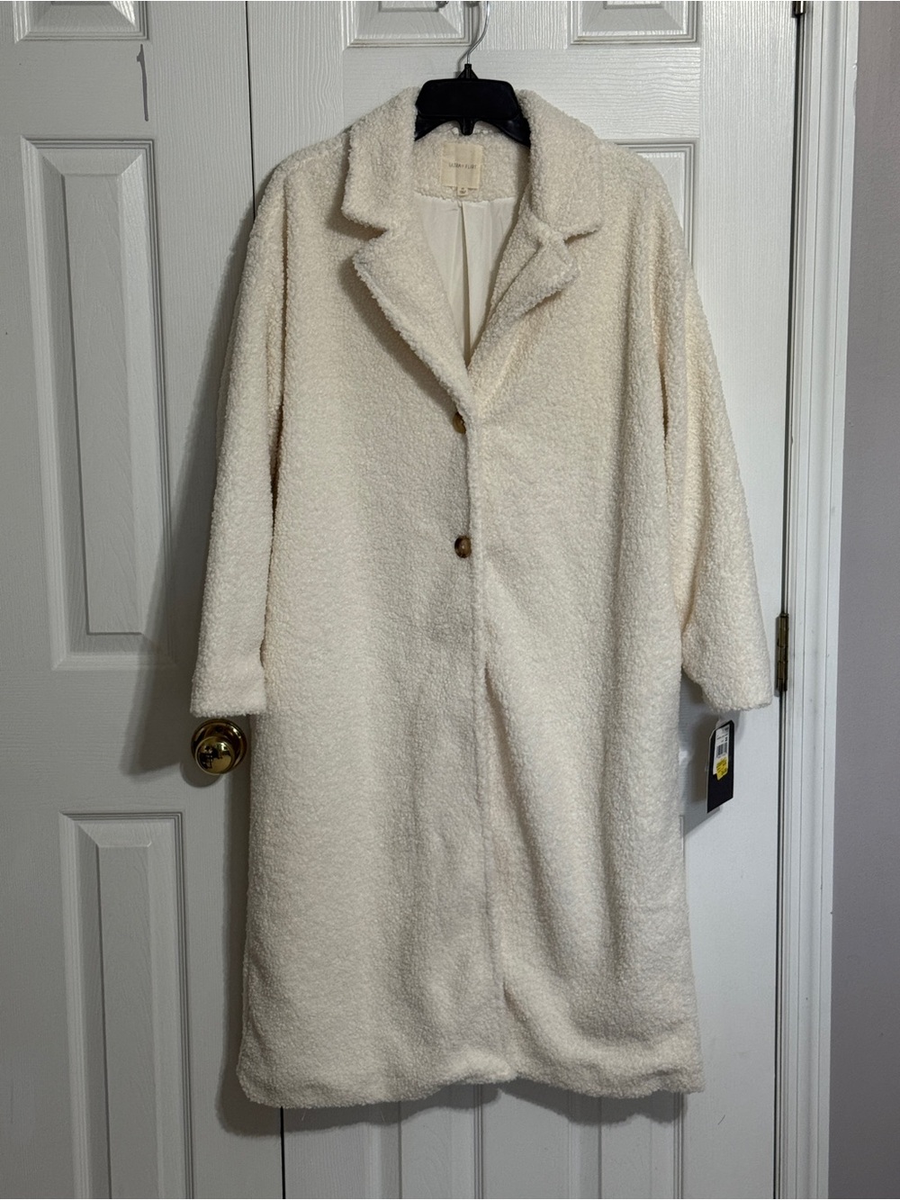 Ultra Flirt Womens Cream Teddy Long Coat - Soft Sherpa Outerwear